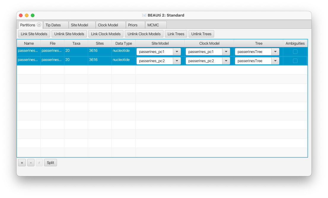 Partitions (unlinked clocks)